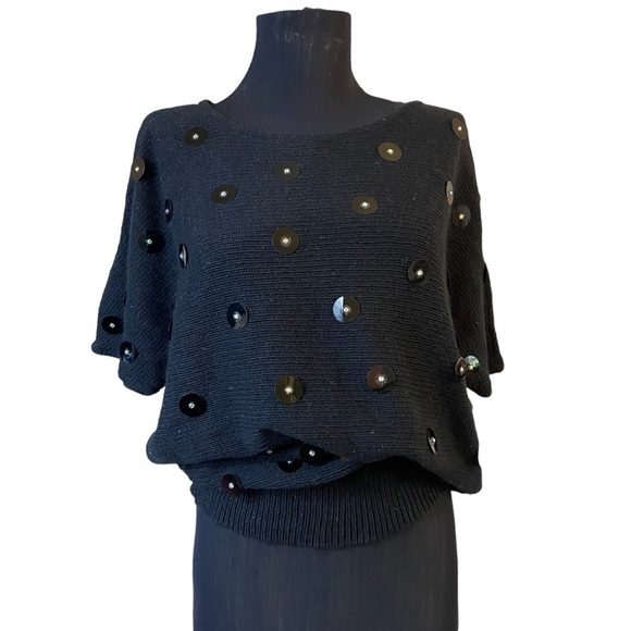 Vintage Bonnie Boerer & Company Black Short Sleeve Embellished Sweater - Picture 2 of 16